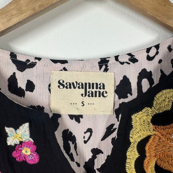 Savanna Jane Dress Women S Animal Print Embroidery Pink Spring Bohemian Shift - Picture 5 of 8